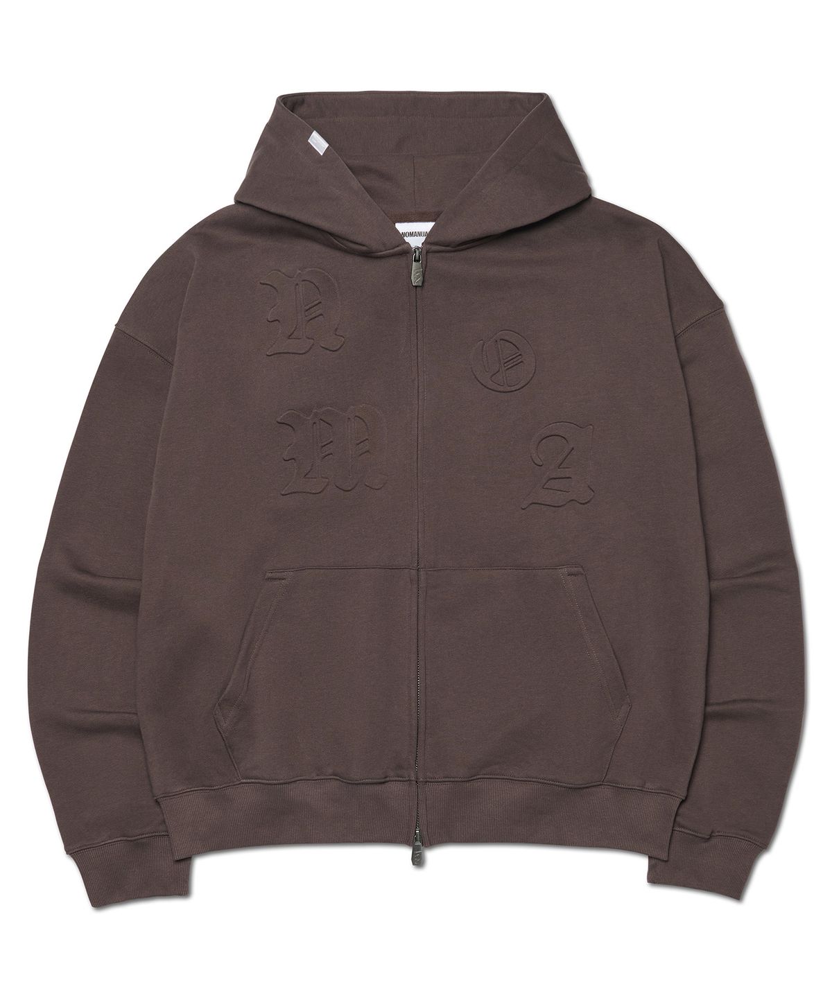 노매뉴얼(NOMANUAL) NM EMBOSSED HOODED ZIP-UP - BROWN
