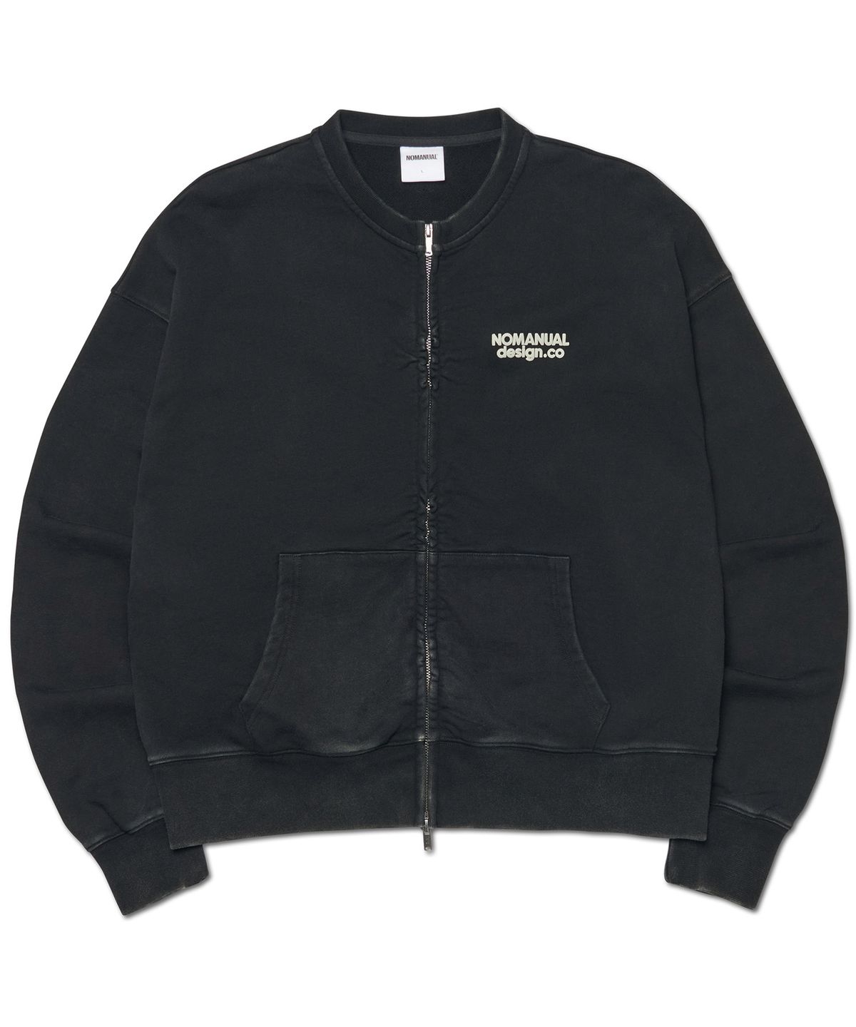 노매뉴얼(NOMANUAL) NM CREW NECK ZIP-UP - WASHED BLACK