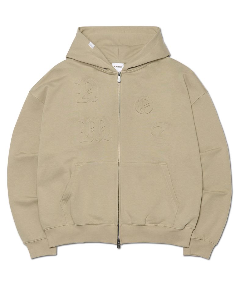 NM EMBOSSED HOODED ZIP-UP - BEIGE