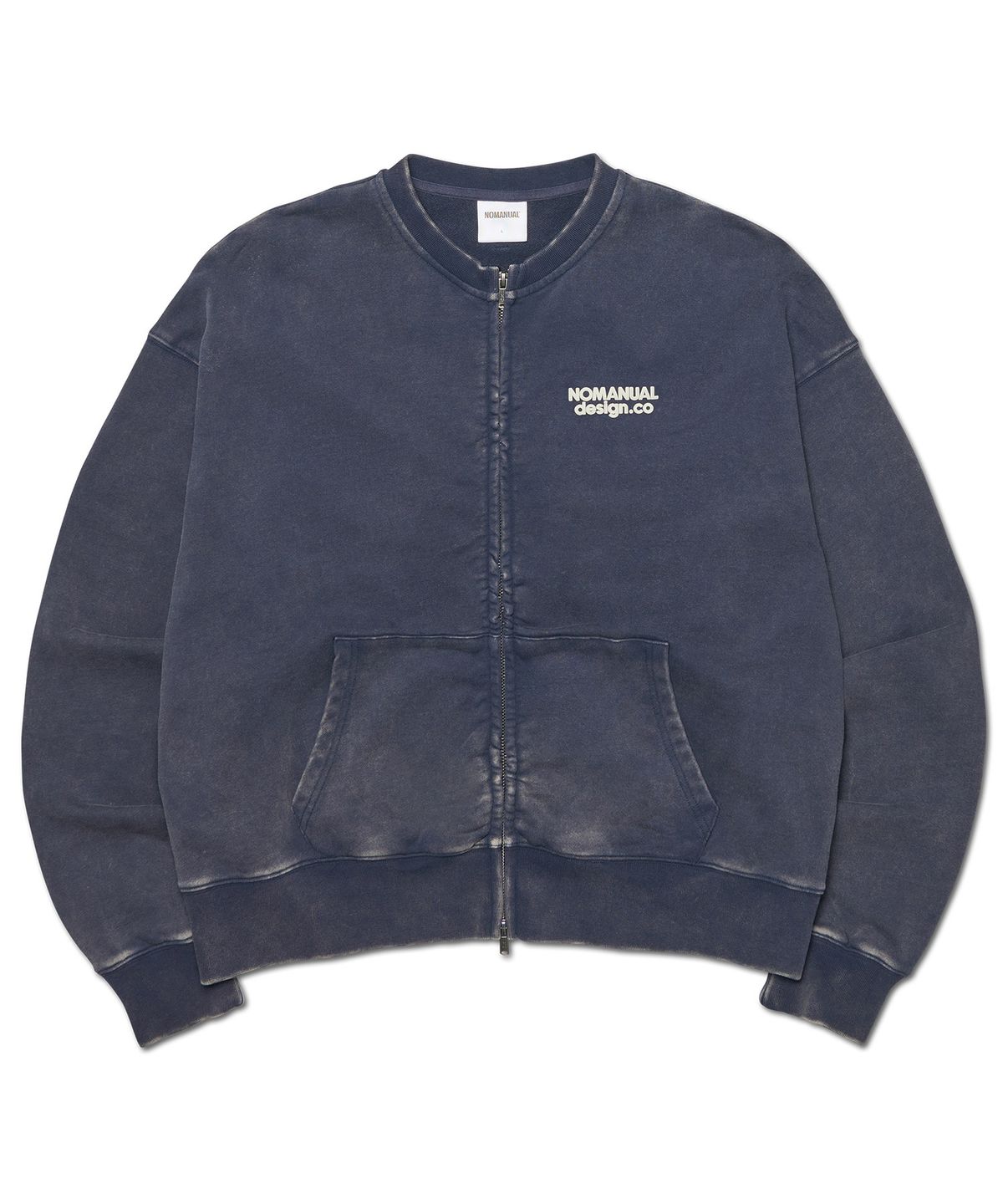 노매뉴얼(NOMANUAL) NM CREW NECK ZIP-UP - WASHED NAVY