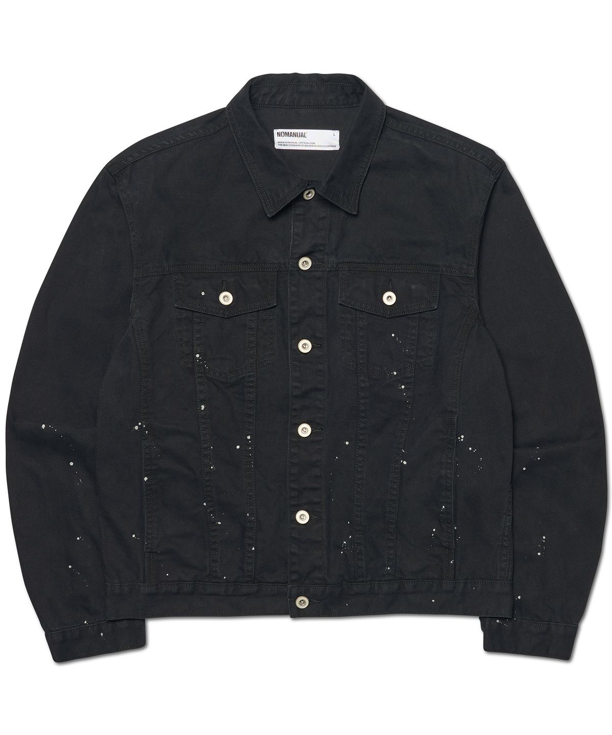 노매뉴얼(NOMANUAL) PAINTED TRUCKER JACKET - WASHED BLACK