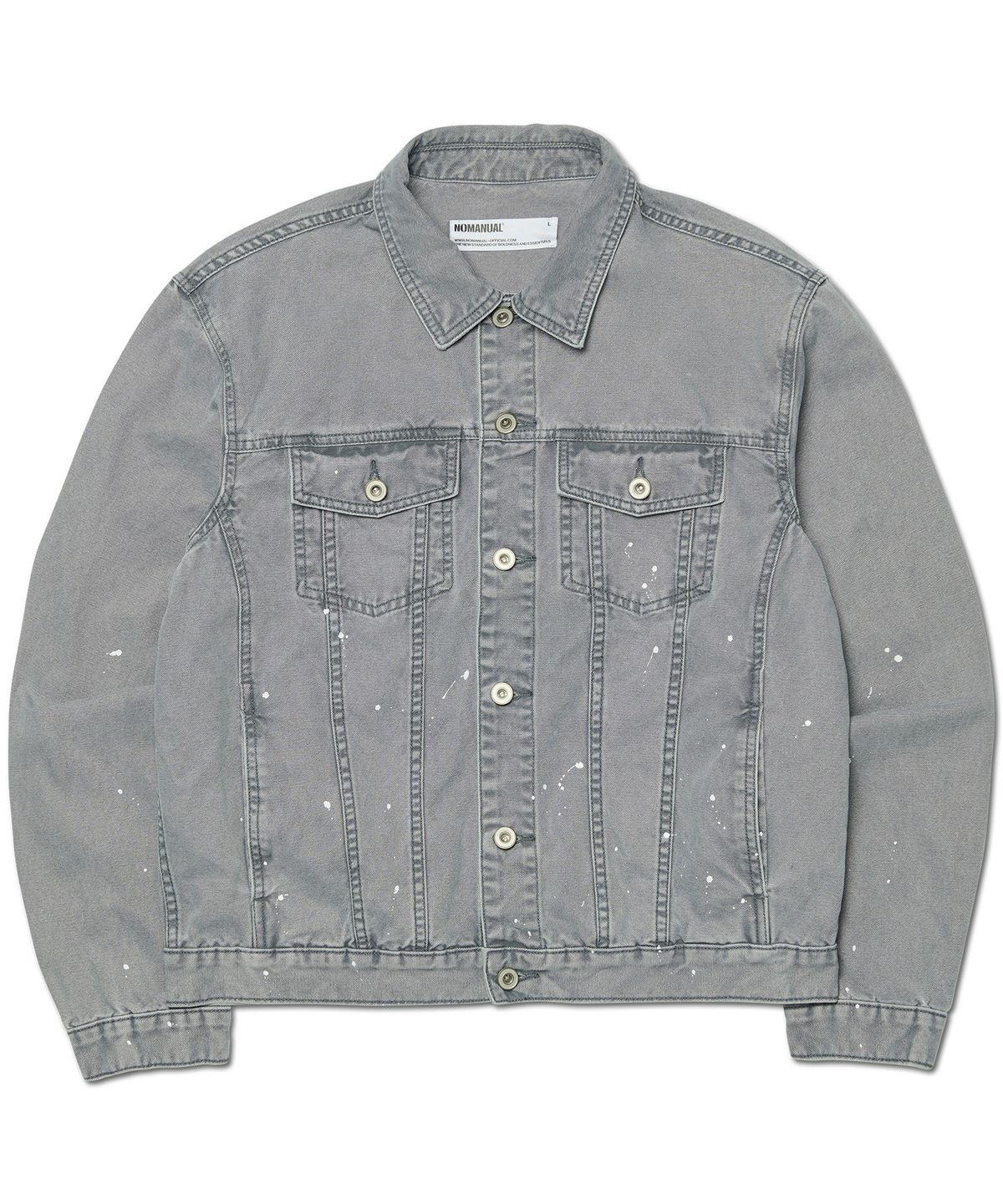 노매뉴얼(NOMANUAL) PAINTED TRUCKER JACKET - WASHED GRAY