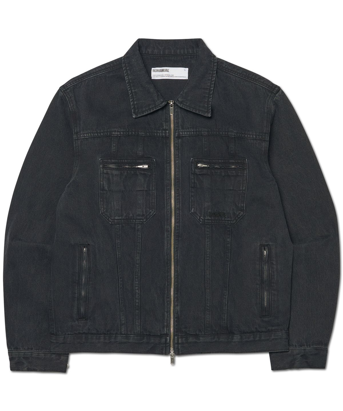 노매뉴얼(NOMANUAL) DENIM TRUCKER ZIP JACKET - WASHED BLACK