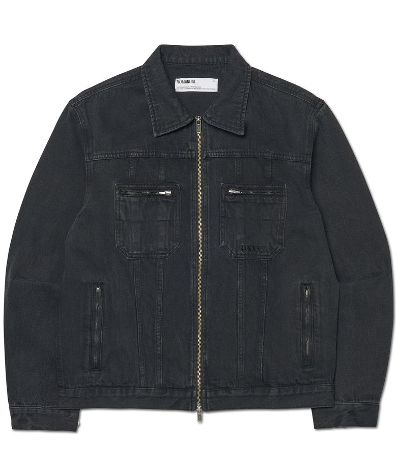 DENIM TRUCKER ZIP JACKET - WASHED BLACK
