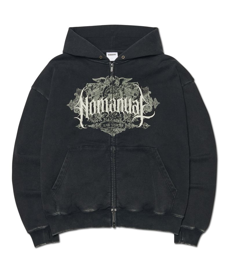 DARK CREST HOODED ZIP-UP - WASHED BLACK
