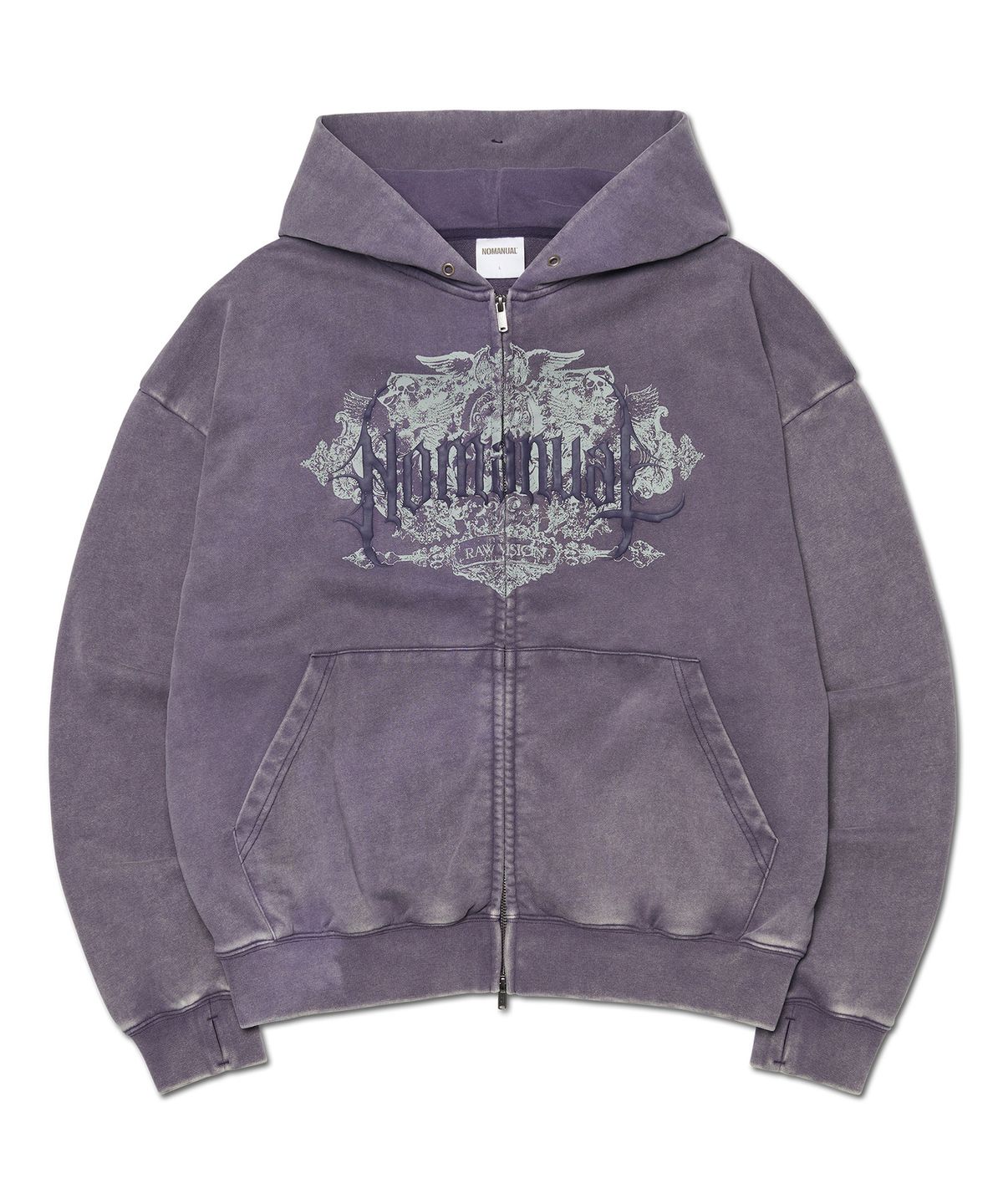 노매뉴얼(NOMANUAL) DARK CREST HOODED ZIP-UP - WASHED PURPLE