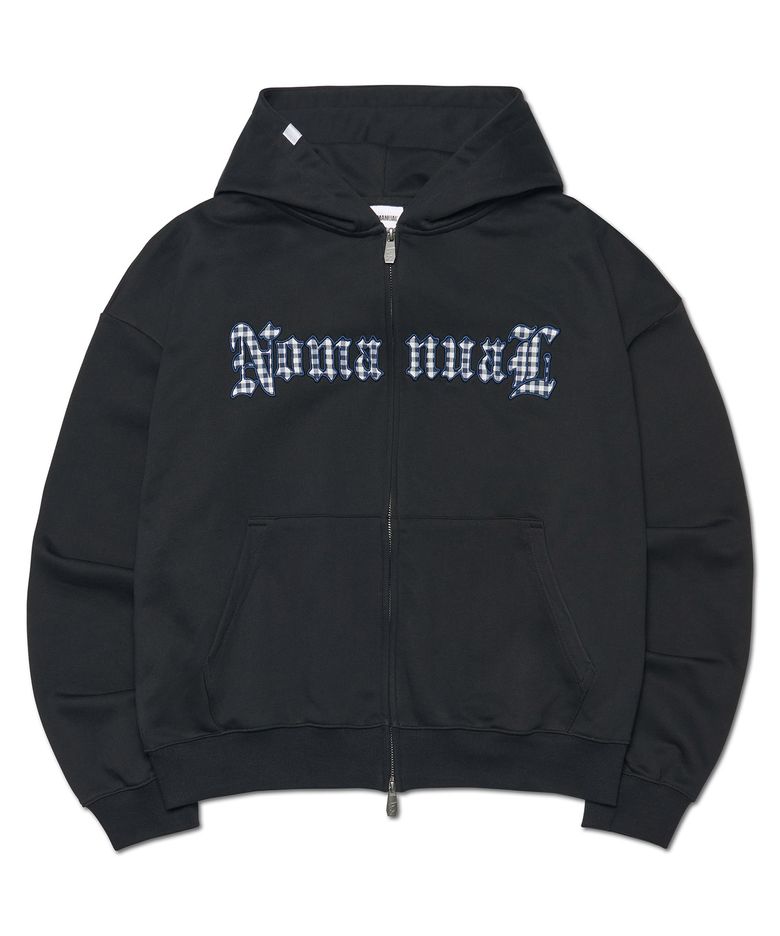GOTHIC CHECK PATCH HOODED ZIP-UP - BLACK