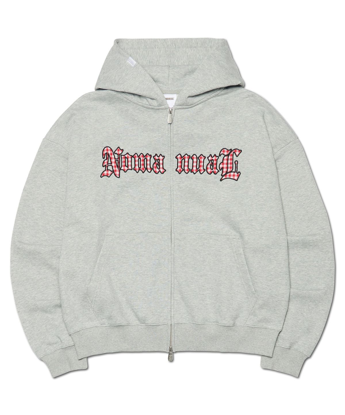 노매뉴얼(NOMANUAL) GOTHIC CHECK PATCH HOODED ZIP-UP - MELANGE