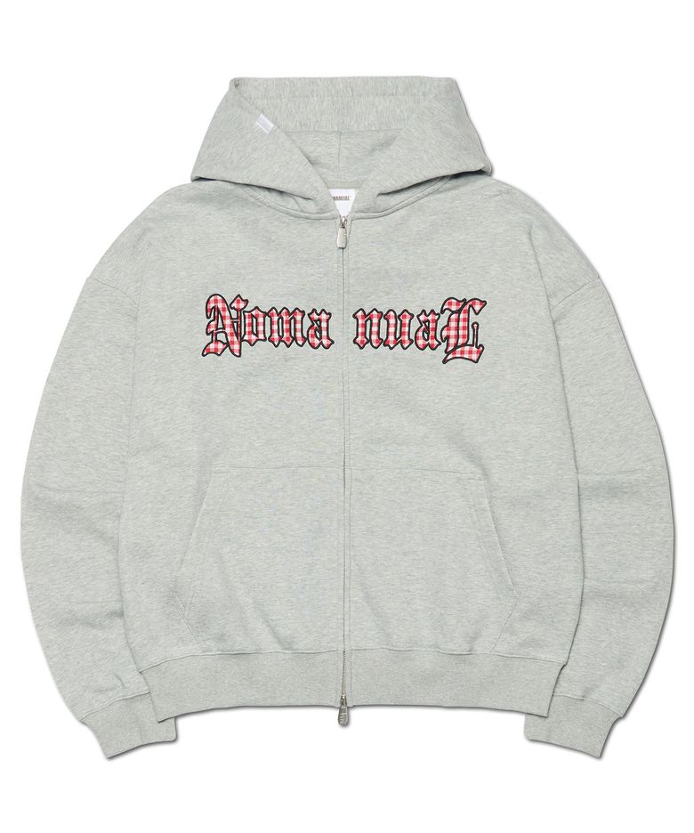 GOTHIC CHECK PATCH HOODED ZIP-UP - MELANGE