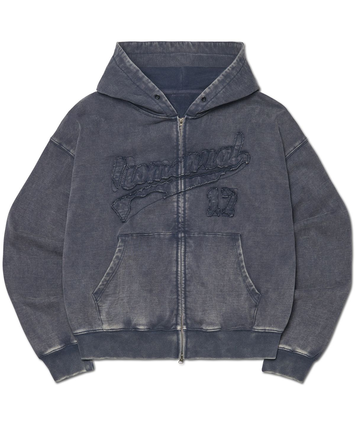 노매뉴얼(NOMANUAL) APPLIQUE HOODED ZIP-UP - WASHED NAVY