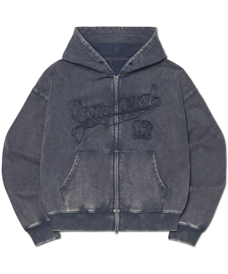 APPLIQUE HOODED ZIP-UP - WASHED NAVY