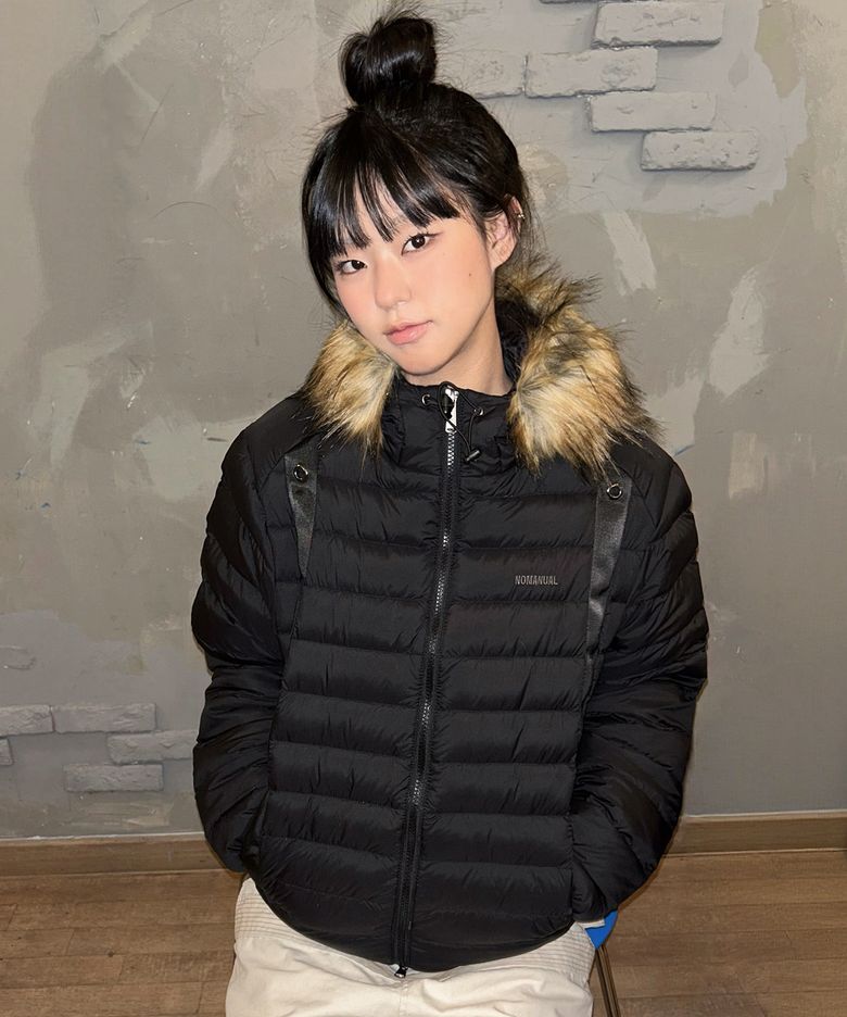 FUR HOODED LIGHT DUCK DOWN - BLACK