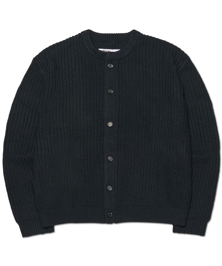 EASE ROUND NECK CARDIGAN - BLACK