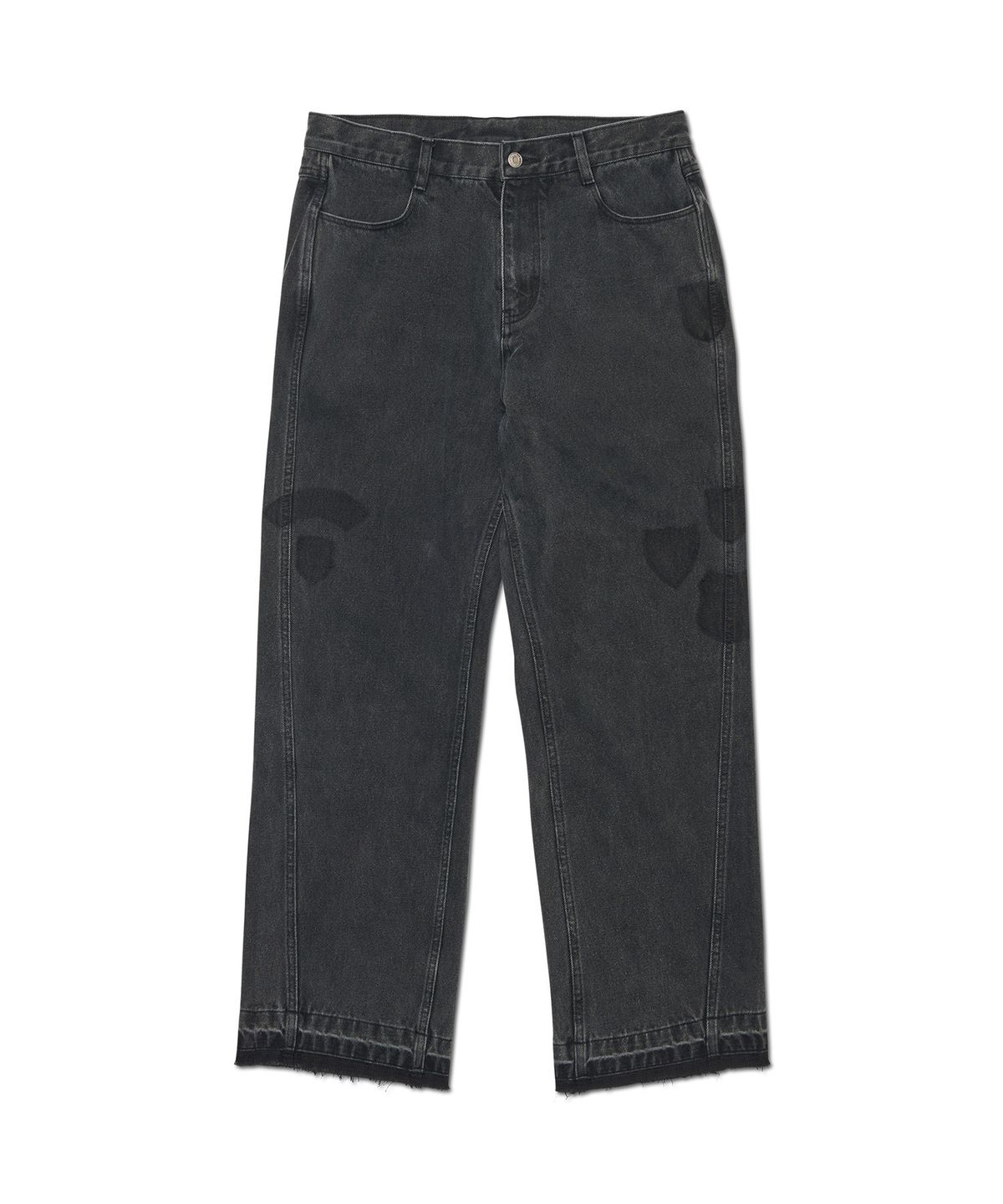 노매뉴얼(NOMANUAL) EMBLEM PATCHED DENIM PANTS - WASHED BLACK