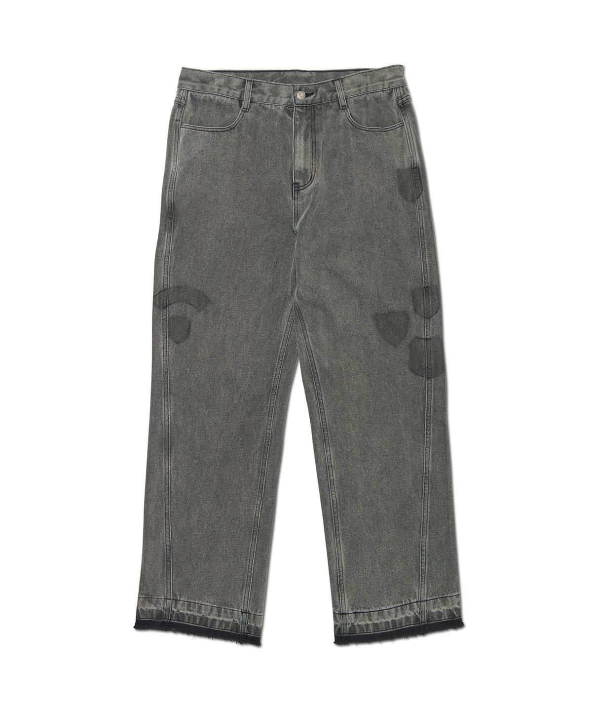 노매뉴얼(NOMANUAL) EMBLEM PATCHED DENIM PANTS - WASHED GRAY