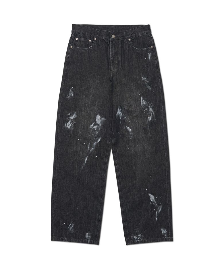PAINT BRUSHED DENIM PANTS - WASHED BLACK