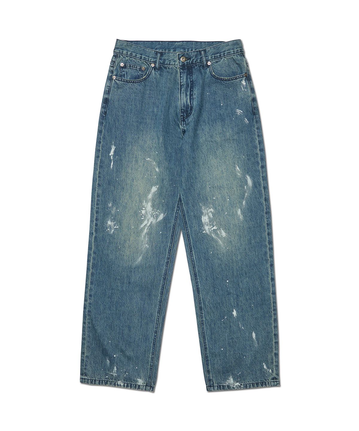 노매뉴얼(NOMANUAL) PAINT BRUSHED DENIM PANTS - WASHED BLUE
