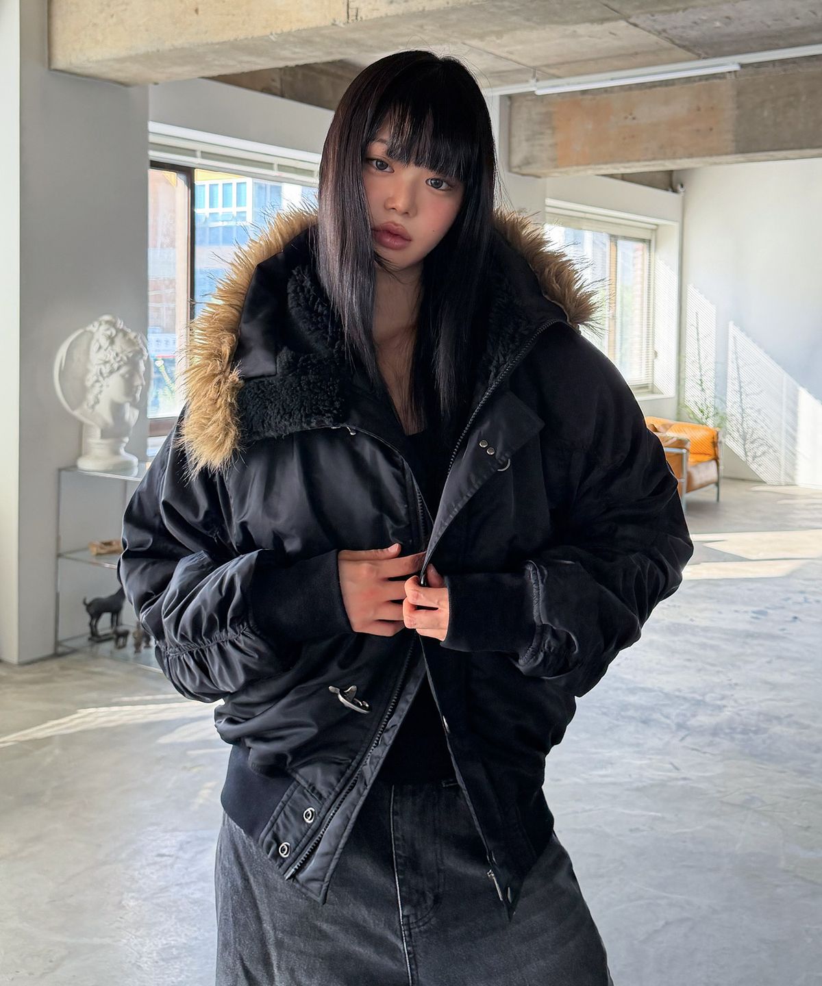 노매뉴얼(NOMANUAL) D.K N2B BOMBER JACKET - BLACK