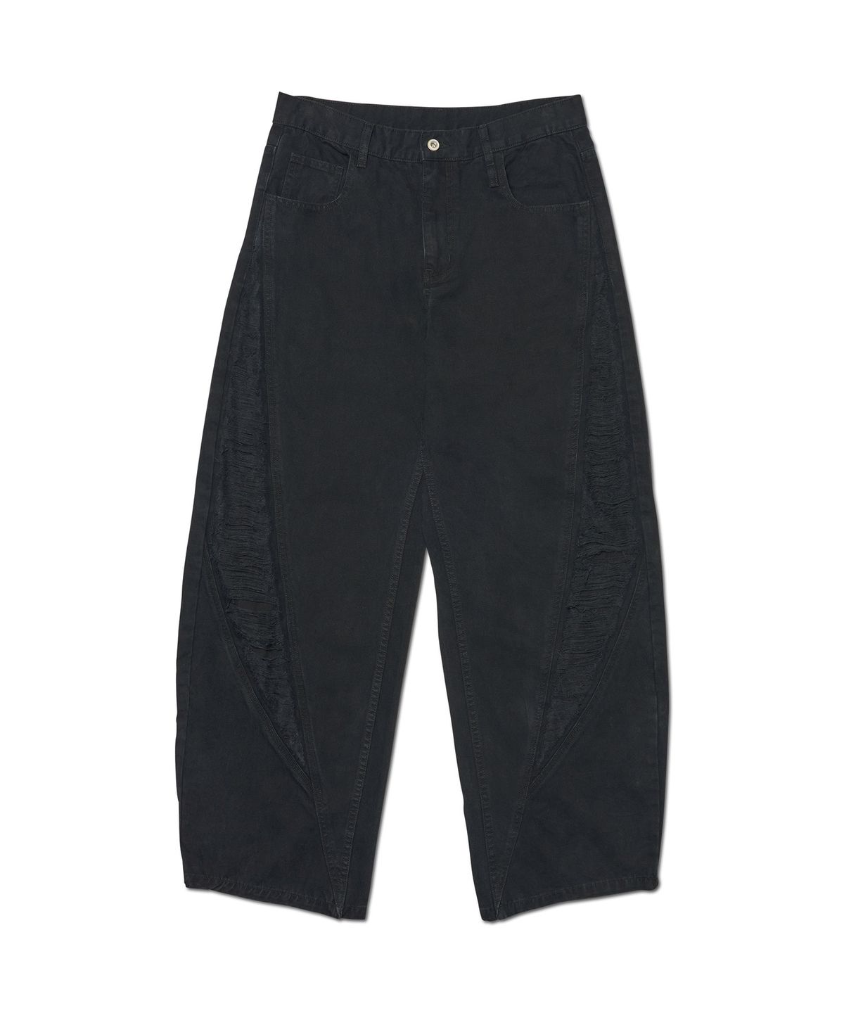 노매뉴얼(NOMANUAL) PANEL DESTROYED PANTS - BLACK