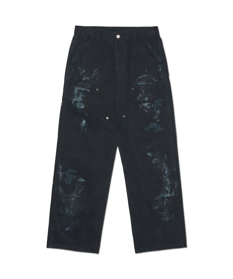 DAMAGED DOUBLE KNEE PANTS - WASHED BLACK