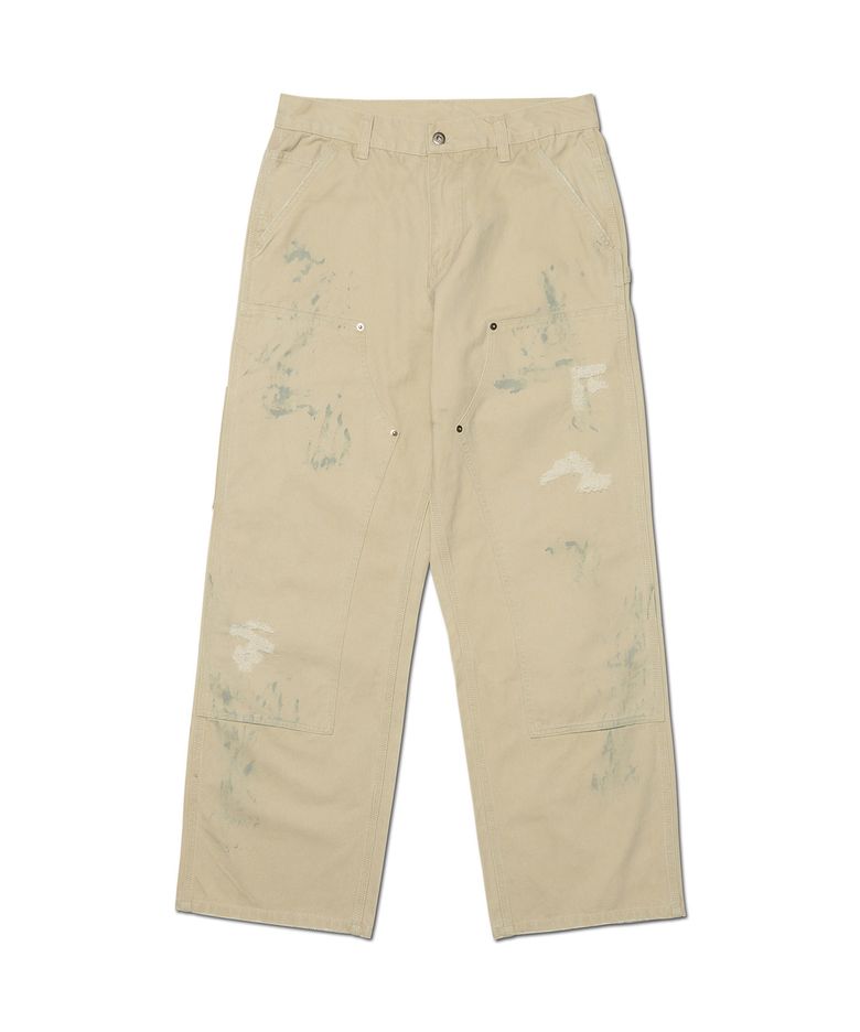 DAMAGED DOUBLE KNEE PANTS - SAND BEIGE