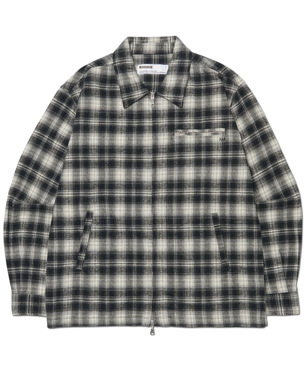 노매뉴얼(NOMANUAL) FLANNEL FULL ZIP CHECK SHIRT - BLACK