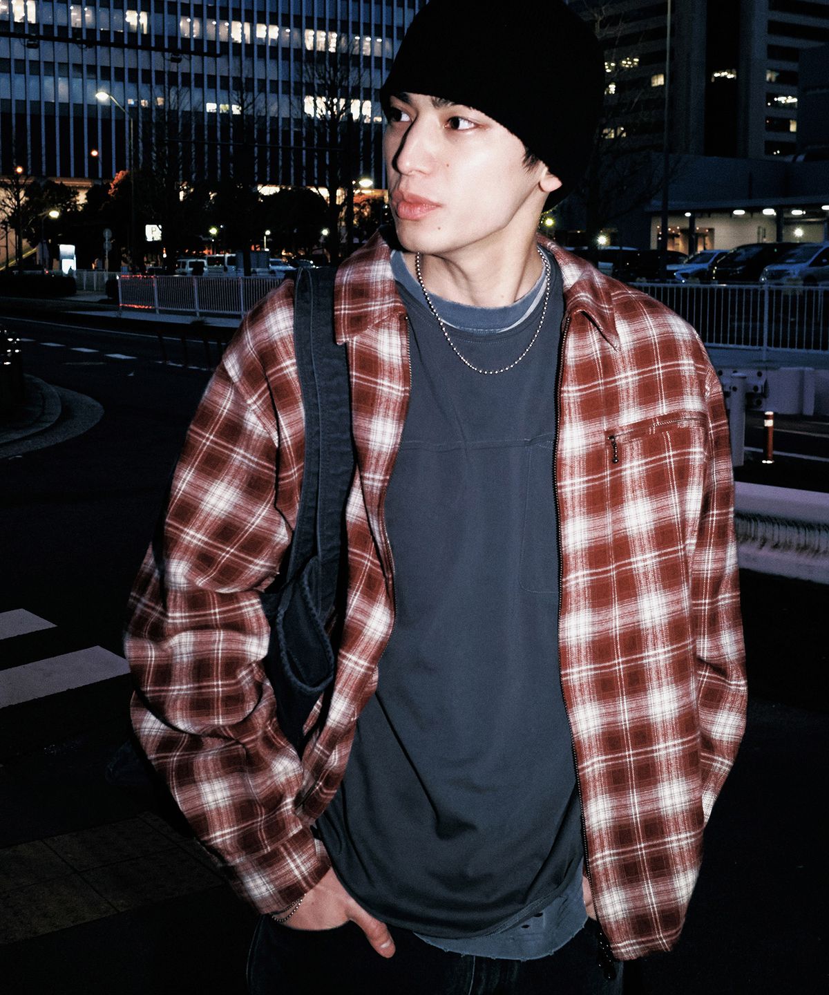 노매뉴얼(NOMANUAL) FLANNEL FULL ZIP CHECK SHIRT - BURGUNDY