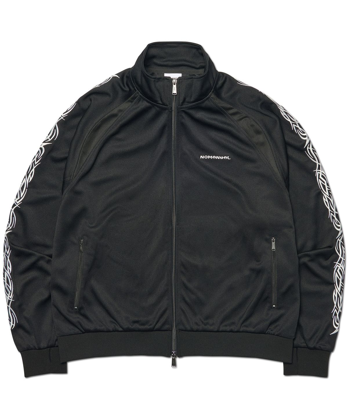 노매뉴얼(NOMANUAL) EMBROIDERED TRIBAL TRACK TOP - BLACK
