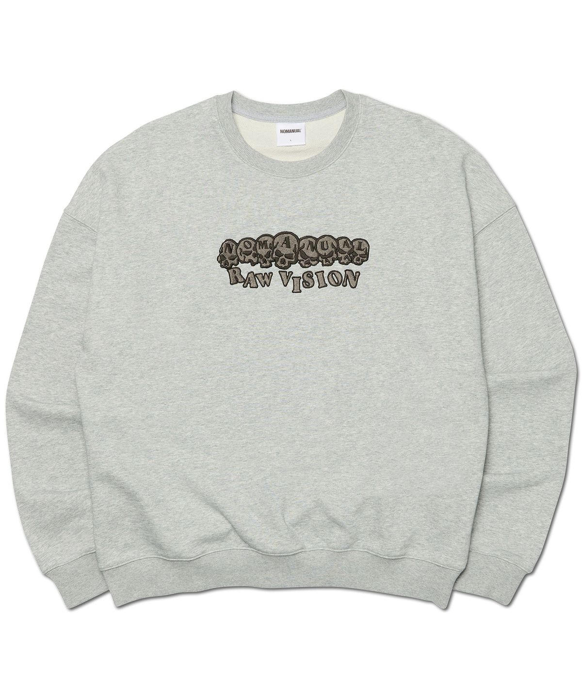 노매뉴얼(NOMANUAL) SKULL EMBROIDERED SWEATSHIRT - MELANGE