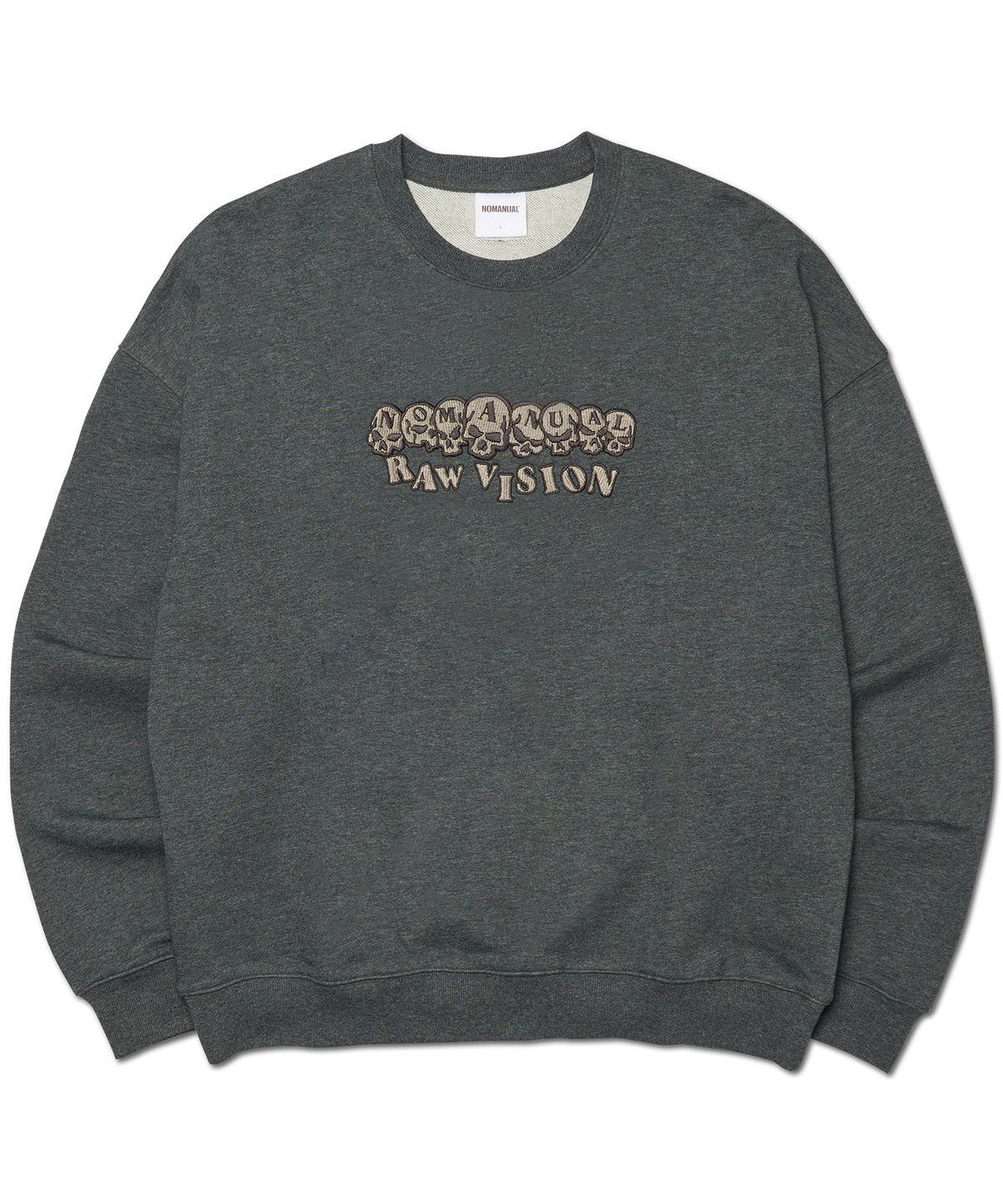 노매뉴얼(NOMANUAL) SKULL EMBROIDERED SWEATSHIRT - CHARCOAL