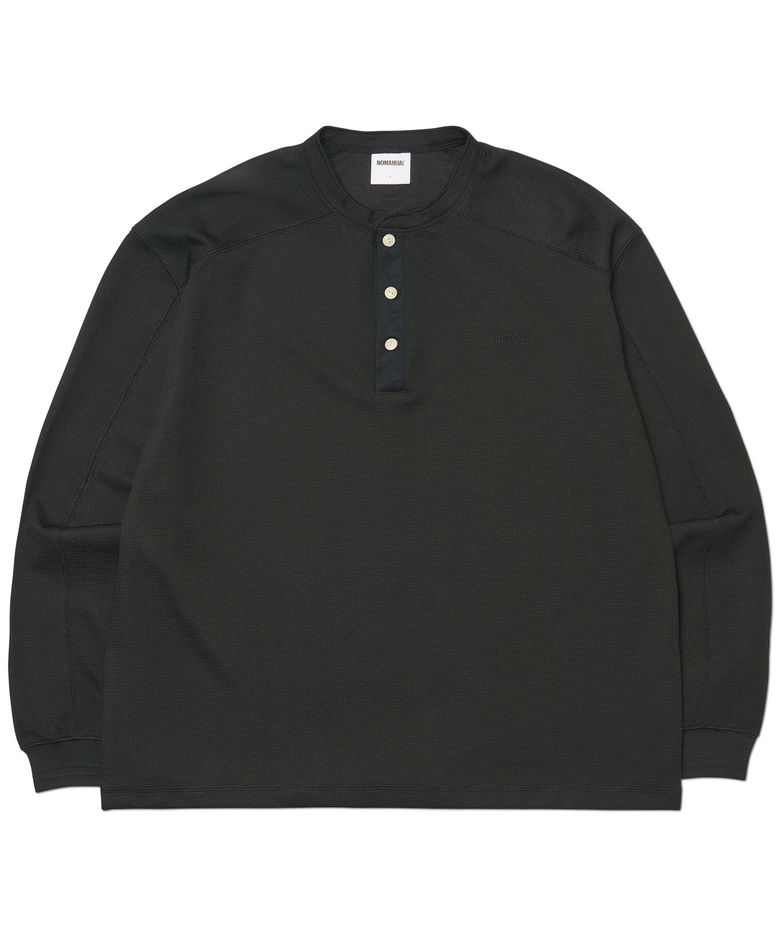 NM HENLEY NECK WAFFLE LONG SLEEVE TEE - BLACK