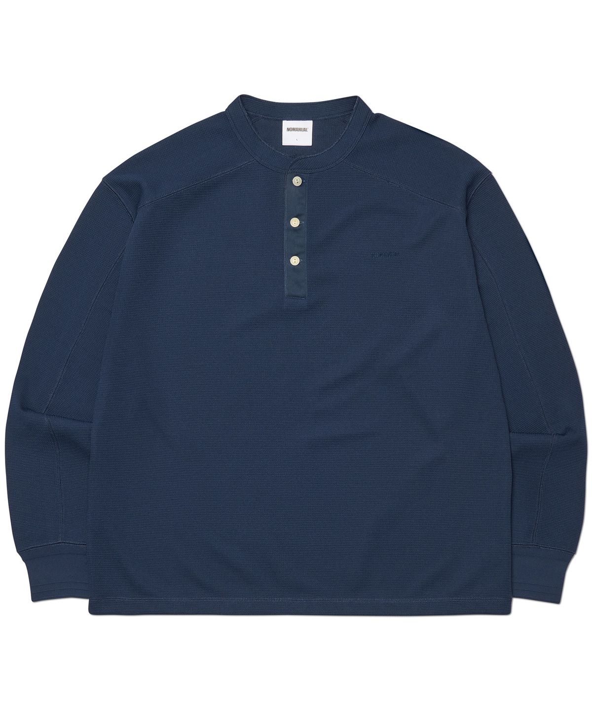 노매뉴얼(NOMANUAL) NM HENLEY NECK WAFFLE LONG SLEEVE TEE - DARK NAVY