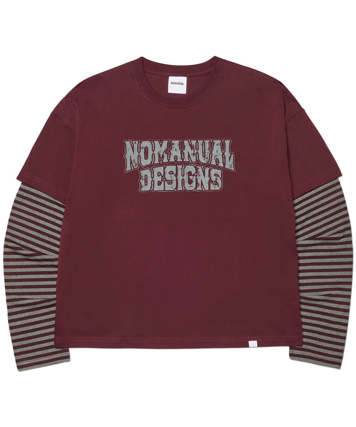 노매뉴얼(NOMANUAL) STRIPE LAYERED LONG SLEEVE TEE - WINE
