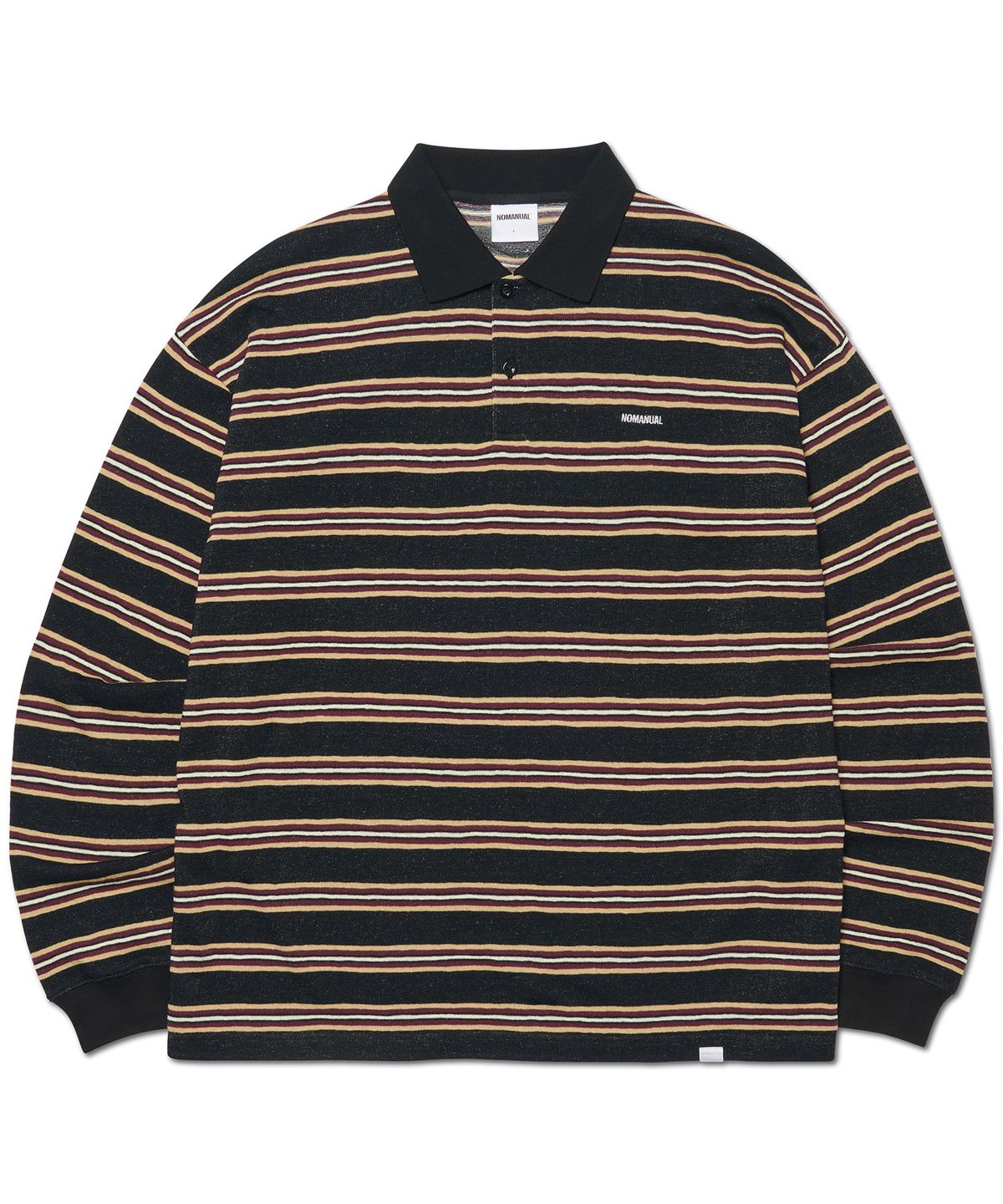 노매뉴얼(NOMANUAL) STRIPE POLO LONG SLEEVE TEE - BLACK