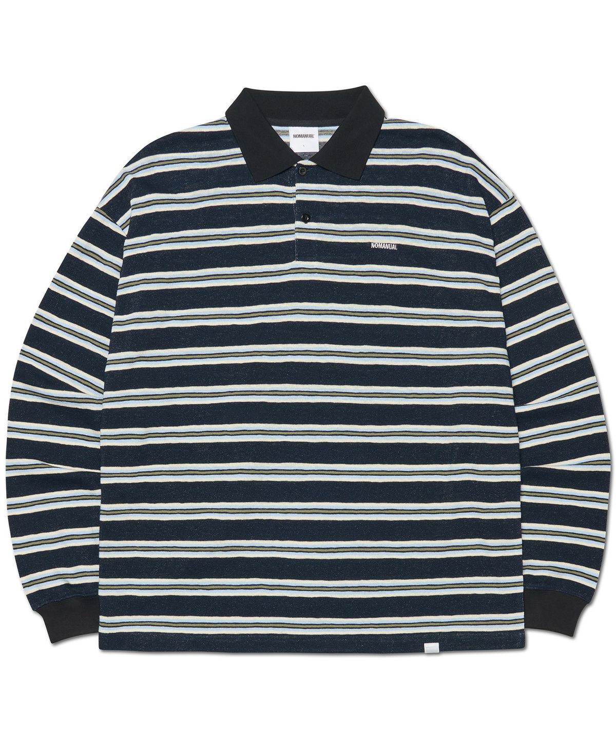 노매뉴얼(NOMANUAL) STRIPE POLO LONG SLEEVE TEE - DARK NAVY