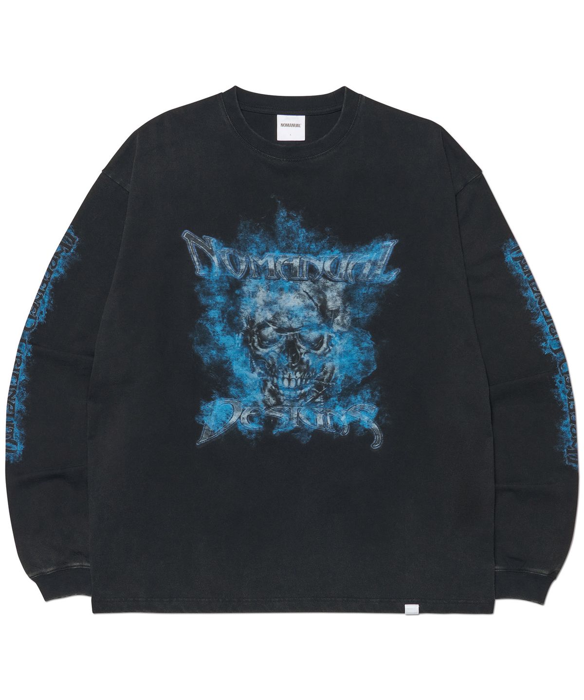 노매뉴얼(NOMANUAL) FLAME SKULL LONG SLEEVE TEE - WASHED BLACK