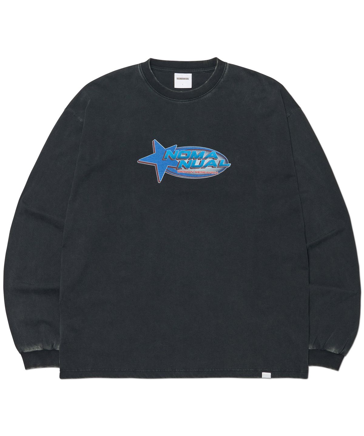 노매뉴얼(NOMANUAL) STAR LOGO VINTAGE LONG SLEEVE TEE - WASHED BLACK
