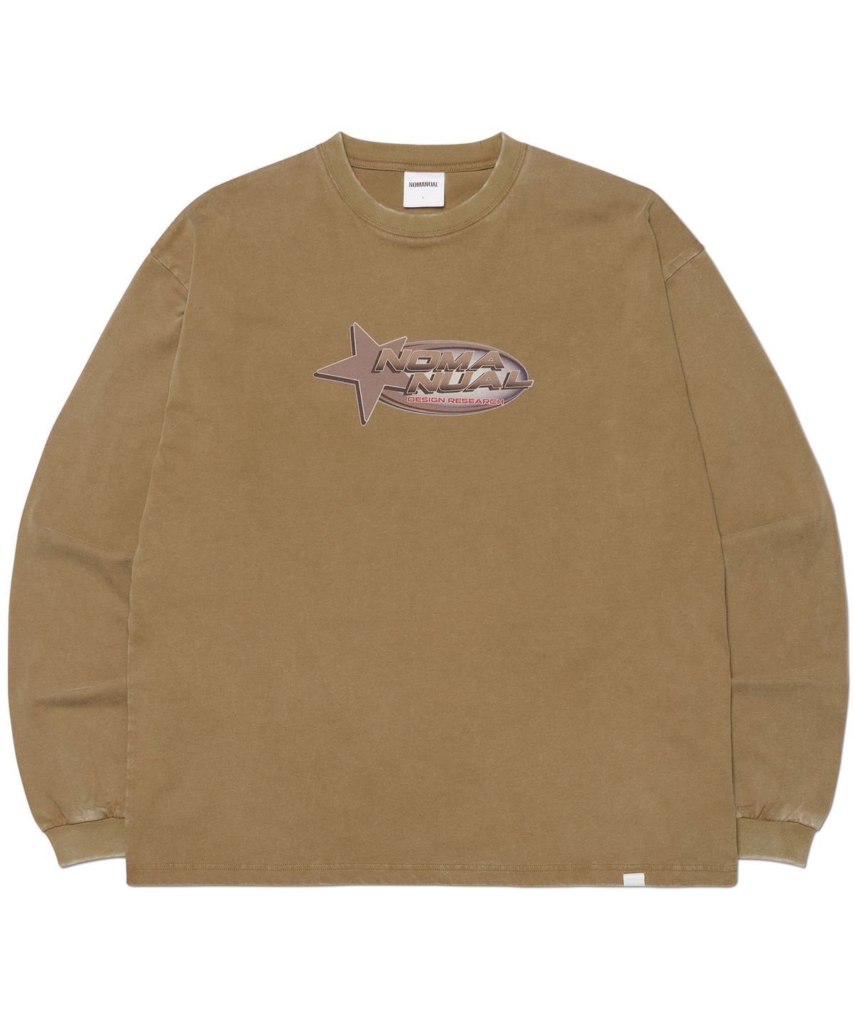 노매뉴얼(NOMANUAL) STAR LOGO VINTAGE LONG SLEEVE TEE - WASHED BROWN
