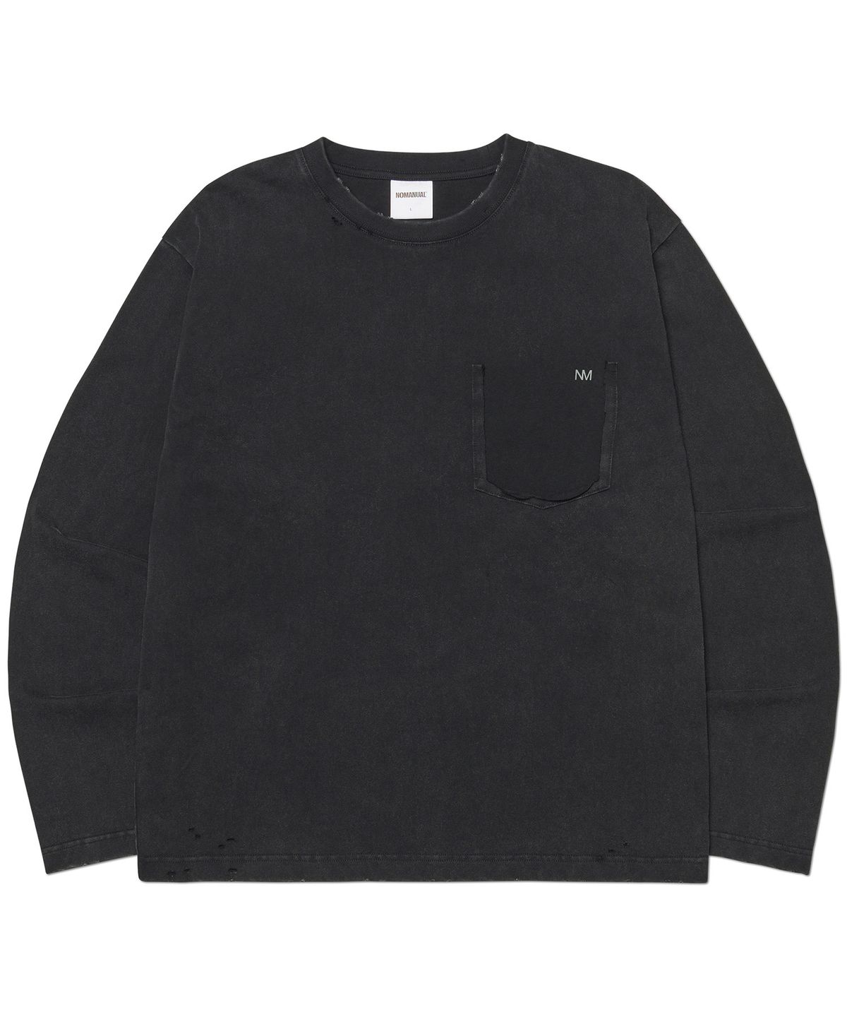 노매뉴얼(NOMANUAL) DETACHED POCKET LONG SLEEVE TEE - WASHED BLACK