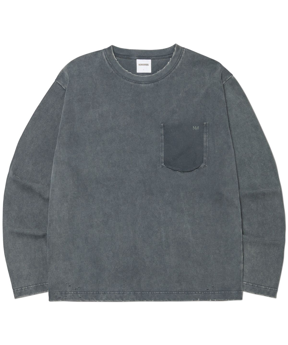 노매뉴얼(NOMANUAL) DETACHED POCKET LONG SLEEVE TEE - WASHED CHARCOAL