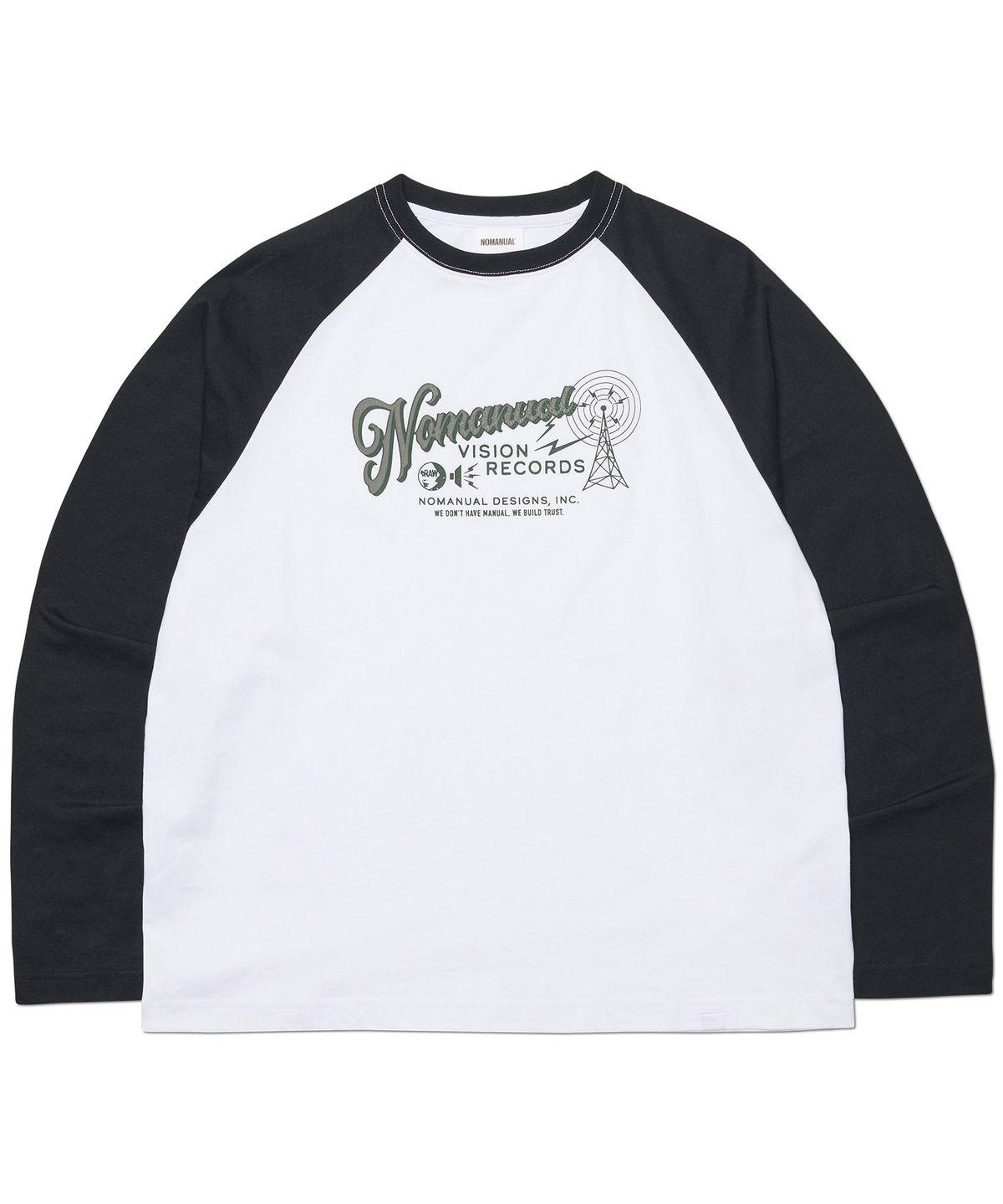 노매뉴얼(NOMANUAL) VISION RECORDS RAGLAN LONG SLEEVE TEE - BLACK