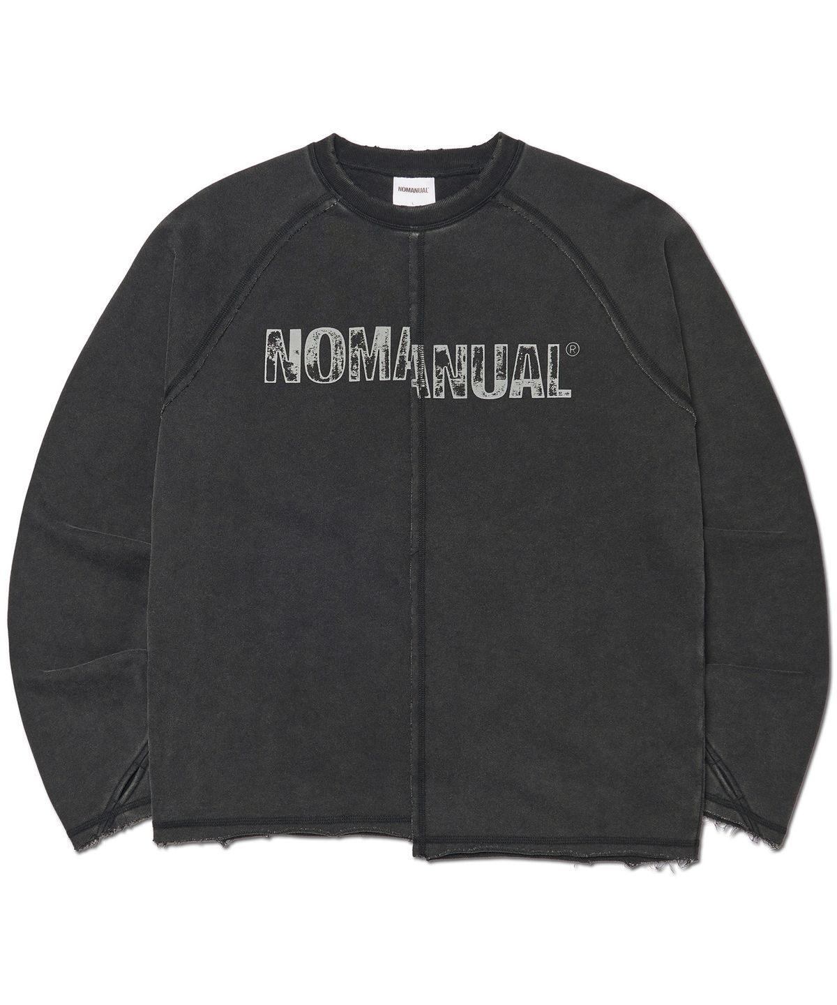 노매뉴얼(NOMANUAL) RAW SPLIT LONG SLEEVE TEE - WASHED BLACK