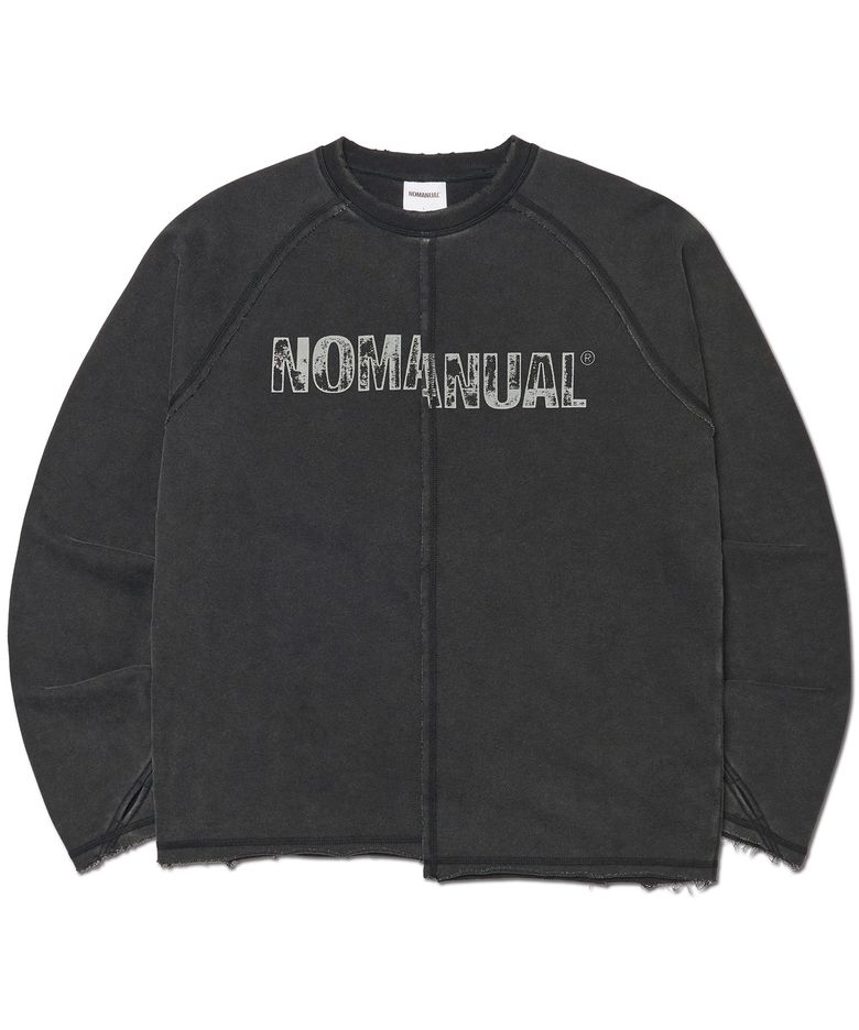 RAW SPLIT LONG SLEEVE TEE - WASHED BLACK