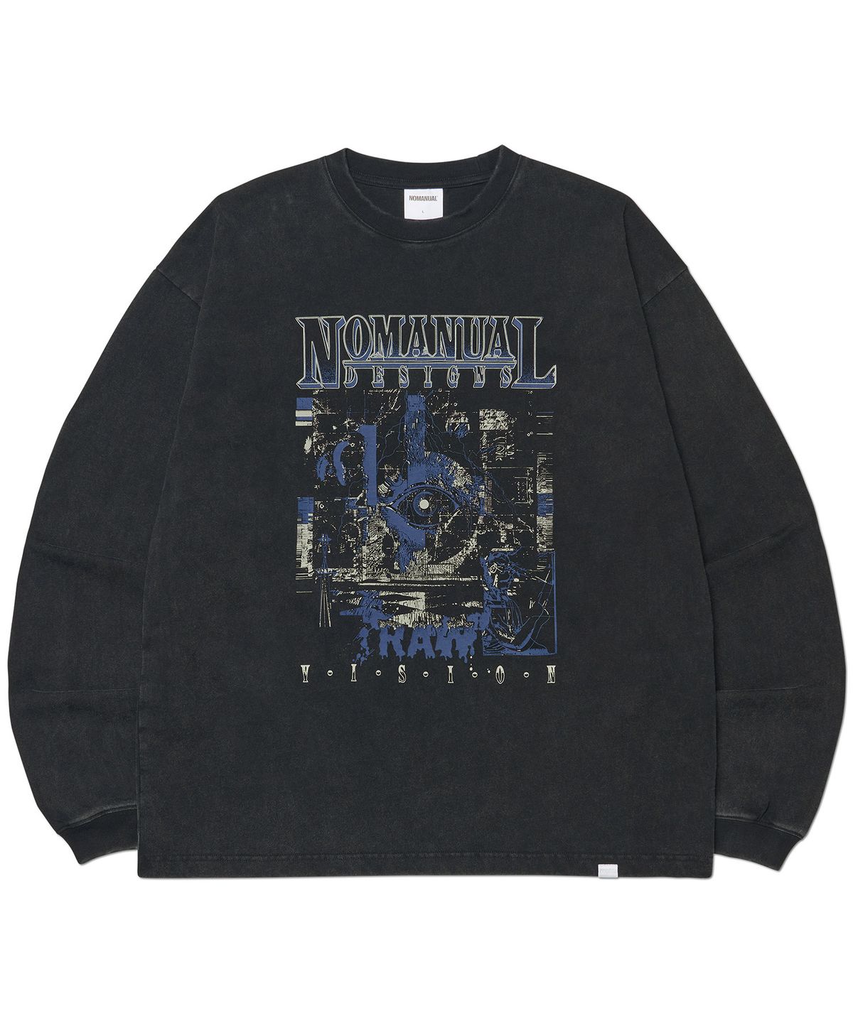 노매뉴얼(NOMANUAL) RAW VISION GRAPHIC LONG SLEEVE TEE - WASHED BLACK