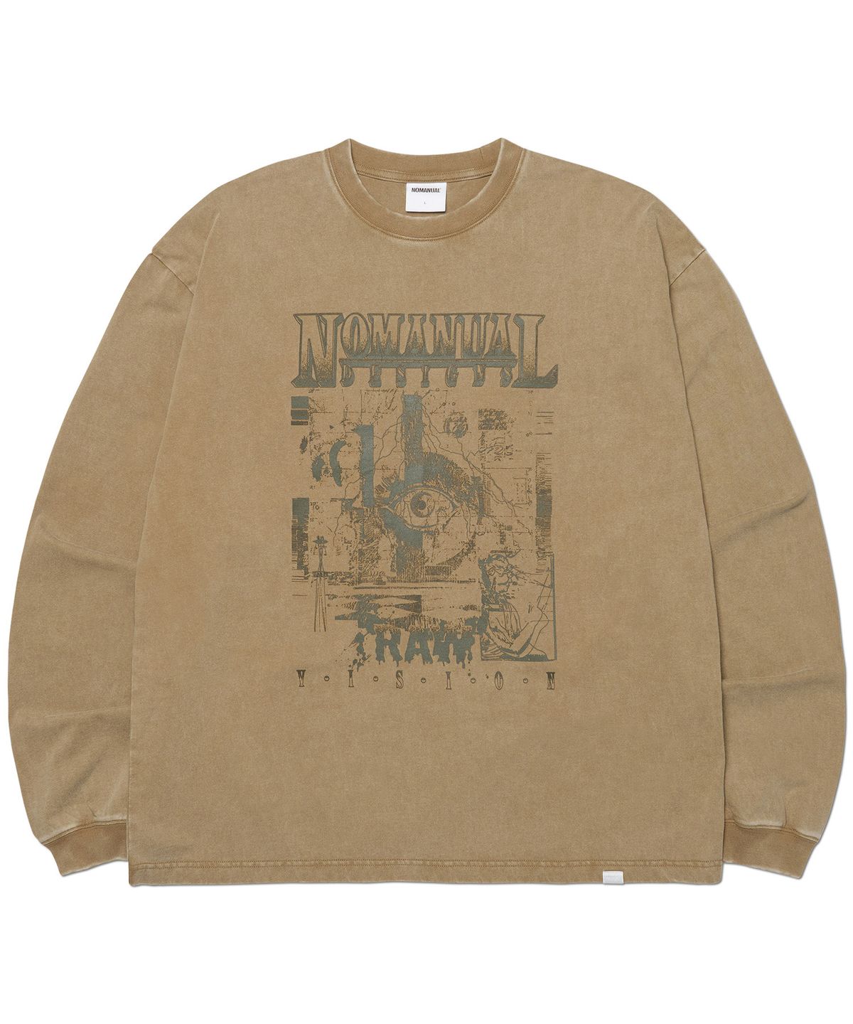 노매뉴얼(NOMANUAL) RAW VISION GRAPHIC LONG SLEEVE TEE - WASHED KHAKI