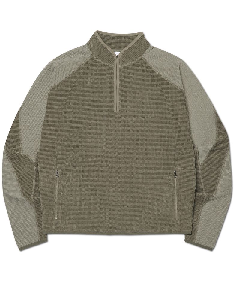 T.L HEAVY WAFFLE HALF ZIP-UP - CHARCOAL