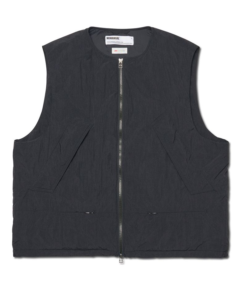 COLLARLESS PADDED VEST - BLACK