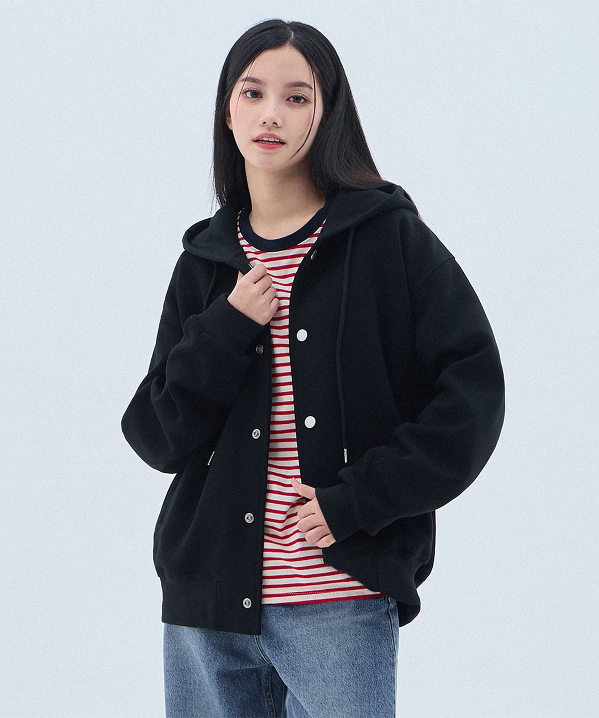 바켄(BAKKEN) [우먼] 헤비웨이트 본딩 스웻 후드 버튼 가디건 BK7837 (3 COLOR)