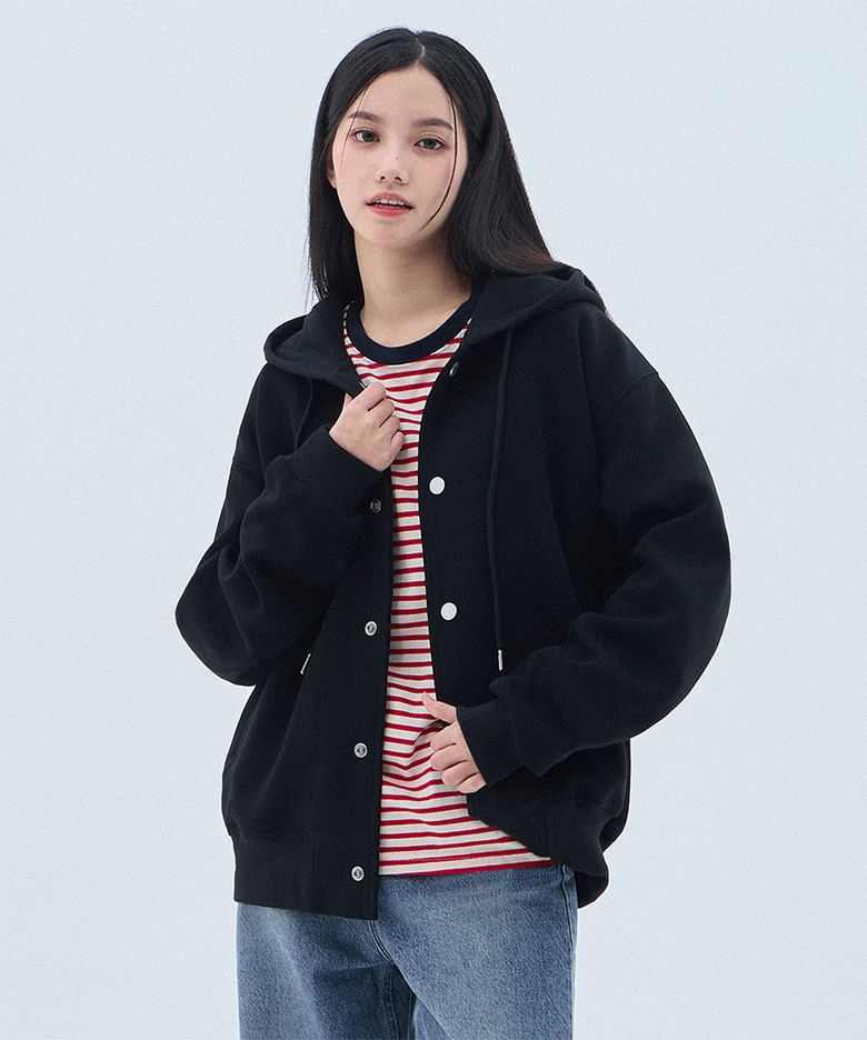 [우먼] 헤비웨이트 본딩 스웻 후드 버튼 가디건 BK7837 (3 COLOR)