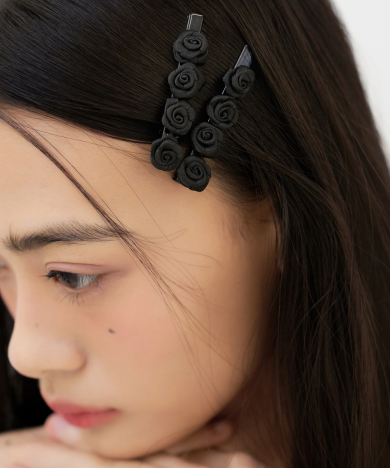 [2SET] black rose hair pin